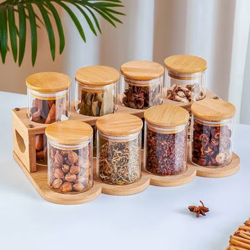 BambooFresh – Glass Spice Jar Set with Bamboo Lids (6 pcs, 200ml)