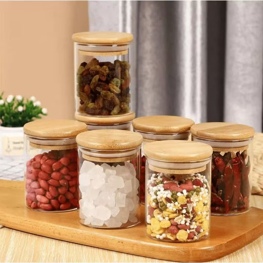 BambooFresh – Glass Spice Jar Set with Bamboo Lids (6 pcs, 200ml)